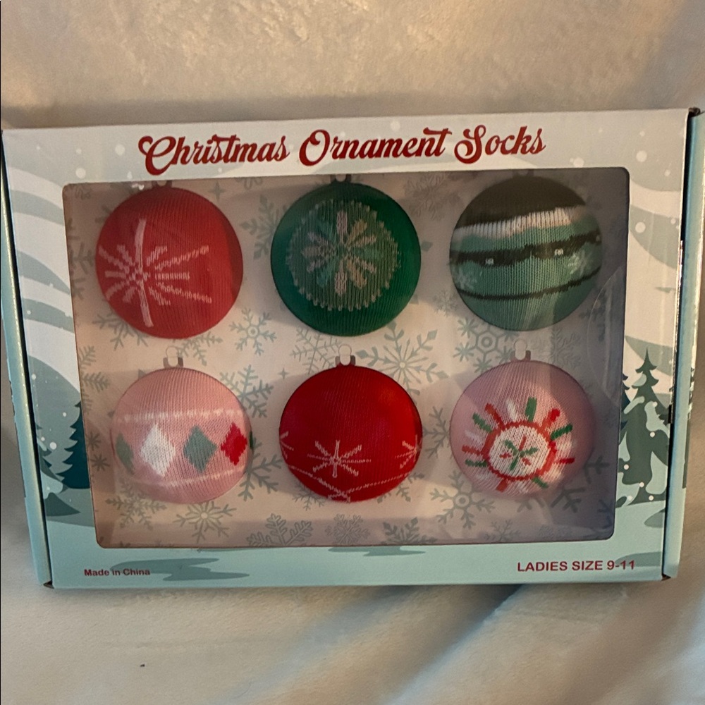 Festive Christmas Ornament Socks Set - Red, Green, Pink. Ladies 9-11